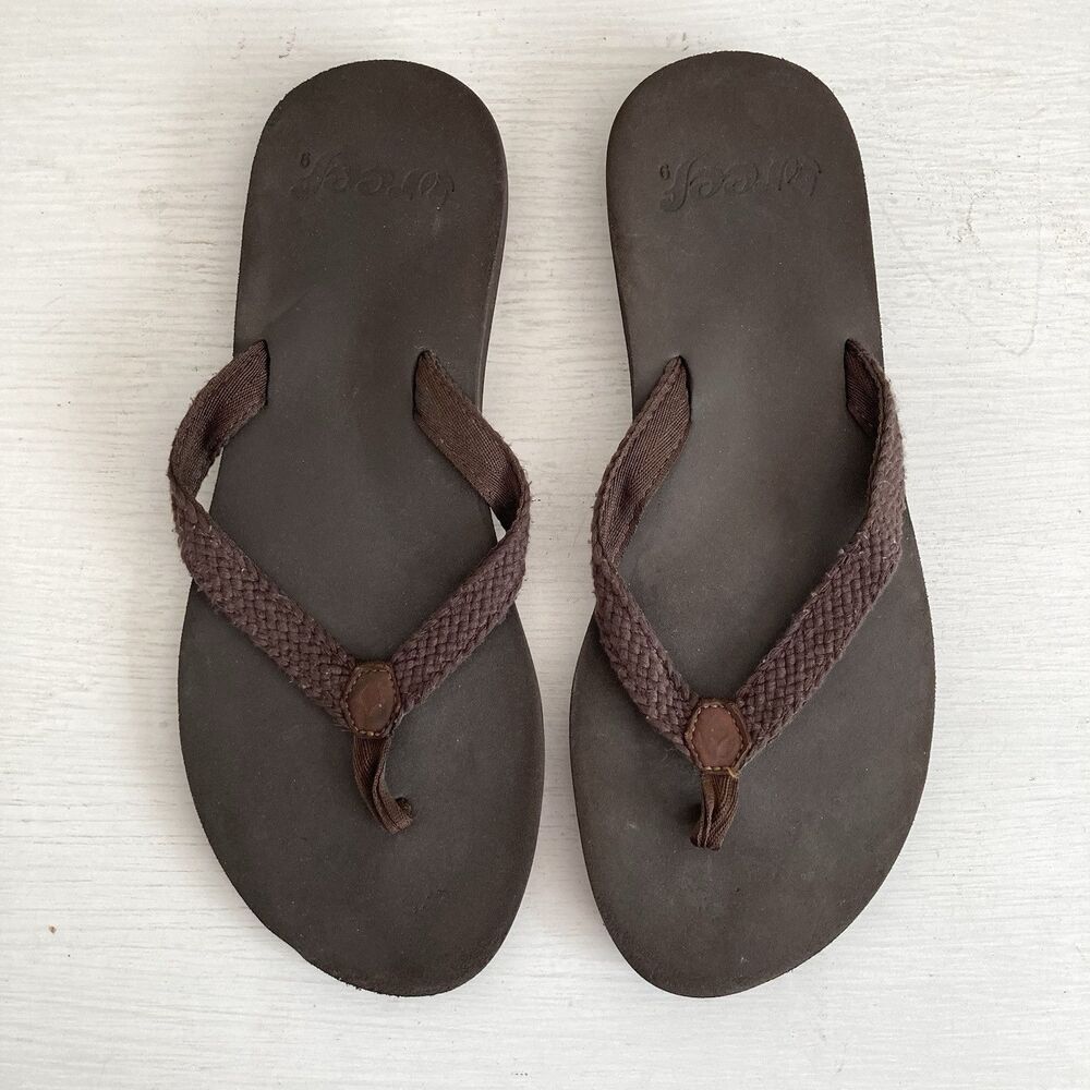 REEF Brown Flip Flop Thong Sandals Braided Straps Size 9 Comfortable Cushioned